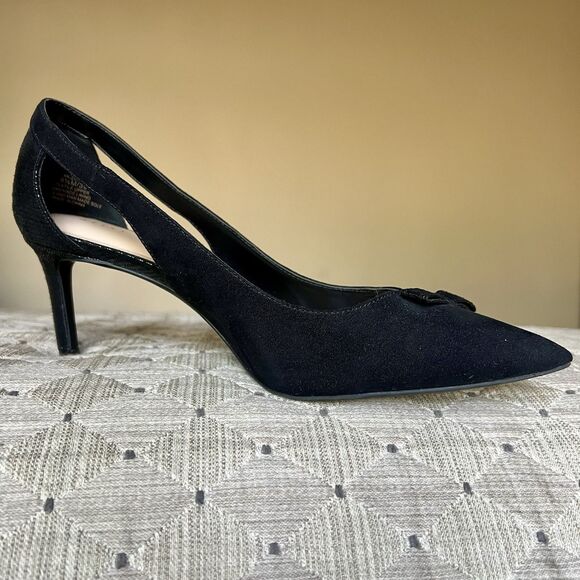 Kelly & Katie Zonya Black Faux Suede Textile Heels Pumps Women US 8.5 EU 39 Bow - Picture 2 of 16